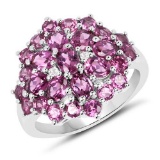 3.37 Carat Genuine Rhodolite and White Topaz .925 Sterling Silver Ring