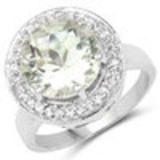 4.97 Carat Genuine Green Amethyst and White Topaz .925 Sterling Silver Ring