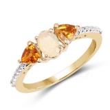 14K Yellow Gold Plated 0.81 Carat Genuine Ethiopian Opal, Citrine and White Topaz .925 Sterling Silv