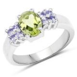 1.34 Carat Genuine Peridot and Tanzanite .925 Sterling Silver Ring