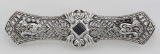 Art Deco Style Black Onyx Filigree Bar Pin / Brooch - Sterling Silver