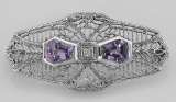 Victorian Style Amethyst Filigree Pin - Brooch - Sterling Silver