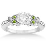 Butterfly Diamond and Peridot Engagement Ring 14k White Gold (0.80ct)