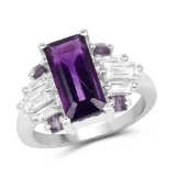 4.20 Carat Genuine Amethyst and White Topaz .925 Sterling Silver Ring