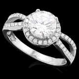 1 3/4 CARAT (45 PCS) FLAWLESS CREATED DIAMOND 925 STERLING SILVER HALO RING