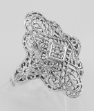 Lovely Victorian Style Filigree Ring w/ Diamond - Sterling Silver
