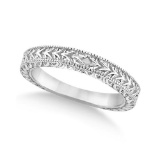 Antique Engraved Wedding Band w/ Filigree and Milgrain 14k White Gold