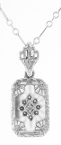 Sunray Pattern Camphor Glass / Diamond Pendant - Sterling Silver