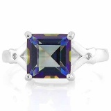 2 1/3 CARAT OCEAN MYSTIC GEMSTONE & FLAWLESS CREATED DIAMOND 925 STERLING SILVER RING