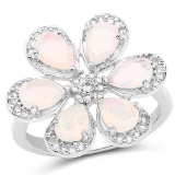 1.71 Carat Genuine Ethiopian Opal and White Topaz .925 Sterling Silver Ring