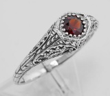 Antique Style Garnet Filigree Ring - Sterling Silver