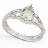 1 CARAT GREEN AMETHYST & DIAMOND 925 STERLING SILVER RING