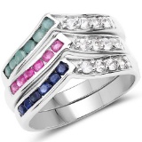 1.20 Carat Genuine multi stone .925 Sterling Silver Ring