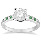 Cathedral Emerald and Diamond Engagement Ring 14k White Gold (1.45ct)