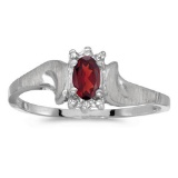 Certified 10k White Gold Oval Garnet And Diamond Satin Finish Ring 0.24 CTW