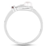 0.48 Carat Genuine Pearl and Garnet .925 Sterling Silver Ring