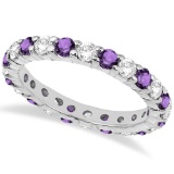 Eternity Diamond and Amethyst Ring Band 14k White Gold (2.40ct)