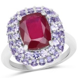 5.12 Carat Glass Filled Ruby and Tanzanite .925 Sterling Silver Ring