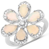 1.71 Carat Genuine Ethiopian Opal and White Topaz .925 Sterling Silver Ring Ring