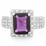 4 CARAT CREATED AMETHYST & 4 1/5 CARAT (42 PCS) FLAWLESS CREATED DIAMOND 925 STERLING SILVER HALO RI