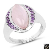 3.57 Carat Genuine Rose Quartz And Amethyst .925 Sterling Silver Ring