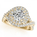 CERTIFIED 18K YELLOW GOLD 1.54 CT G-H/VS-SI1 DIAMOND HALO ENGAGEMENT RING