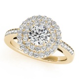 CERTIFIED 18K YELLOW GOLD 1.30 CT G-H/VS-SI1 DIAMOND HALO ENGAGEMENT RING