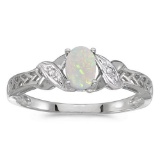 Certified 14k White Gold Oval Opal And Diamond Ring 0.2 CTW