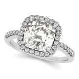 Cushion Cut Diamond Halo Engagement Ring w/ Accents 14k W. Gold 0.50ct
