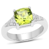 2.27 Carat Genuine Peridot and White Zircon .925 Sterling Silver Ring