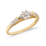Certified 10K Yellow Gold Diamond Cluster Ring 0.1 CTW