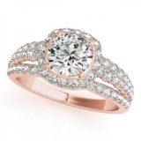 CERTIFIED 18K ROSE GOLD 1.37 CT G-H/VS-SI1 DIAMOND HALO ENGAGEMENT RING