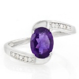 1 CARAT AMETHYST & GENUINE DIAMONDS 925 STERLING SILVER RING