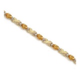 Citrine and Diamond XOXO Link Bracelet 14k Yellow Gold (6.65ct)