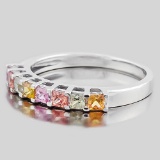 3/4 CARAT (8 PCS) MULTI COLOR SAPPHIRE (VS) 9KT SOLID GOLD BAND RING