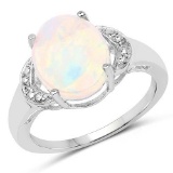 1.86 Carat Genuine Ethiopian Opal and White Topaz .925 Sterling Silver Ring