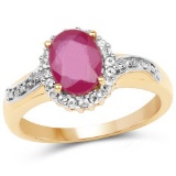 14K Yellow Gold Plated 1.90 Carat Glass Filled Ruby and White Topaz .925 Sterling Silver Ring