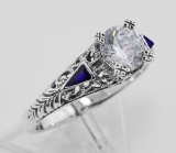 Filigree Ring w/ CZ / Enamel - Sterling Silver