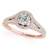 CERTIFIED 18K ROSE GOLD 1.11 CT G-H/VS-SI1 DIAMOND HALO ENGAGEMENT RING
