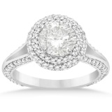 Double Halo Diamond Engagement Ring Setting 14k White Gold (1.50ct)