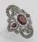 Garnet and Marcasite Ring - Sterling Silver
