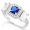 CREATED BLUE SAPPHIRE 925 STERLING SILVER HALO RING