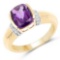 14K Yellow Gold Plated 1.52 Carat Genuine Amethyst and White Topaz .925 Sterling Silver Ring
