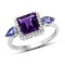 2.07 Carat Genuine Amethyst, Tanzanite and White Diamond 10K White Gold Ring