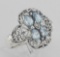 Antique Style Four Stone Blue Topaz and Diamond Ring - Sterling Silver