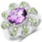 2.68 Carat Genuine Amethyst and Peridot .925 Sterling Silver Ring