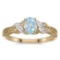 Certified 14k Yellow Gold Oval Aquamarine And Diamond Ring 0.3 CTW