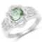 1.74 Carat Genuine Green Amethyst and White Topaz .925 Sterling Silver Ring