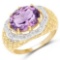 14K Yellow Gold Plated 3.92 Carat Genuine Amethyst and White Topaz .925 Sterling Silver Ring