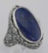 Antique Style Black Onyx and Lapis Filigree Flip Ring - Sterling Silver